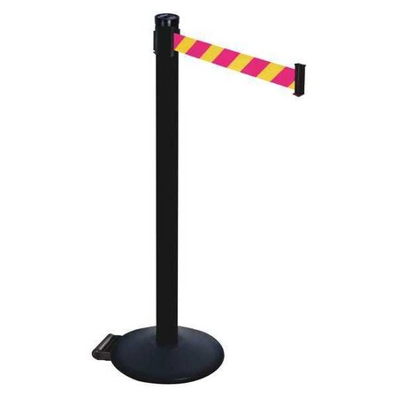 Barrier Post with Belt, Black, 10 ft Length, 40 in Post Height, No Legend, Powder Coated MPN:305PSB-MYD