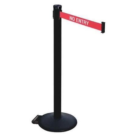 Barrier Post with Belt, Black, 10 ft Length, 40 in Post Height, No Entry, Powder Coated MPN:305PSB-NE