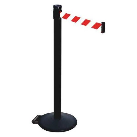 Barrier Post with Belt, Black, 10 ft Length, 40 in Post Height, No Legend, Powder Coated MPN:305PSB-RWD