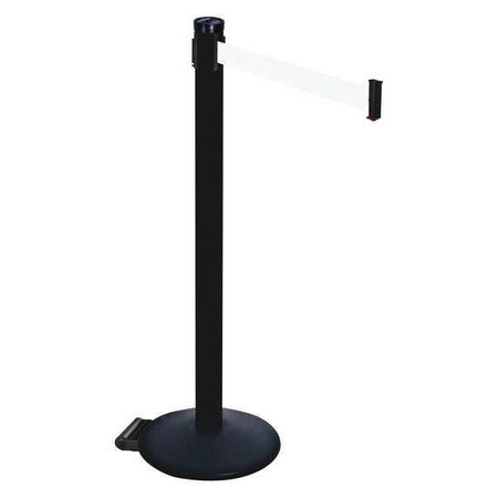 Barrier Post with Belt, Black, 10 ft Length, 40 in Post Height, No Legend, Powder Coated MPN:305PSB-WH
