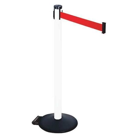 Barrier Post with Belt, Black, 10 ft Length, 40 in Post Height, No Legend, Powder Coated MPN:305PWH-RD