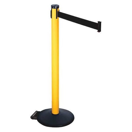 Barrier Post with Belt, Black, 10 ft Length, 40 in Post Height, No Legend, Powder Coated MPN:305PYW-BK