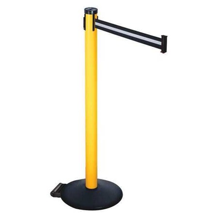 Barrier Post with Belt, Black, 10 ft Length, 40 in Post Height, No Legend, Powder Coated MPN:305PYW-BW