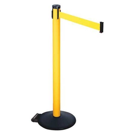 Barrier Post with Belt, Black, 10 ft Length, 40 in Post Height, No Legend, Powder Coated MPN:305PYW-YW