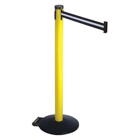 Barrier Post with Belt, Black, 10 ft Length, 40 in Post Height, No Legend, Powder Coated MPN:305YA-BW