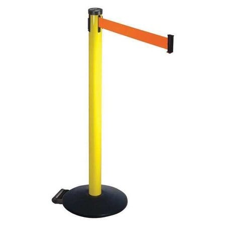 Barrier Post with Belt, Black, 10 ft Length, 40 in Post Height, No Legend, Powder Coated MPN:305YA-FO