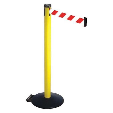 Barrier Post with Belt, Black, 10 ft Length, 40 in Post Height, No Legend, Powder Coated MPN:305YA-RWD