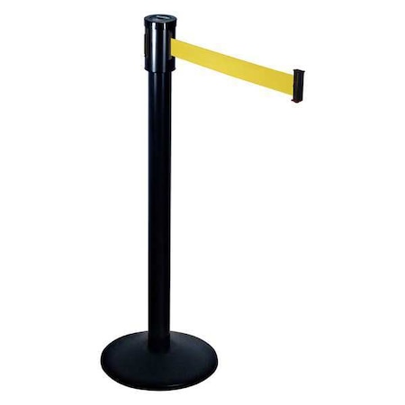 Barrier Post with Belt, Black, 15 ft Length, 40 in Post Height, No Legend, Black MPN:321BA-YW