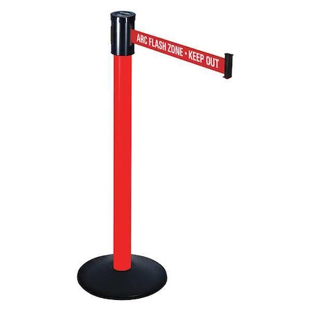 Barrier Post with Belt, Red, 15 ft Length, 40 in Post Height, ARC Flash Zone - Keep Out, Red MPN:321PRD-ARC