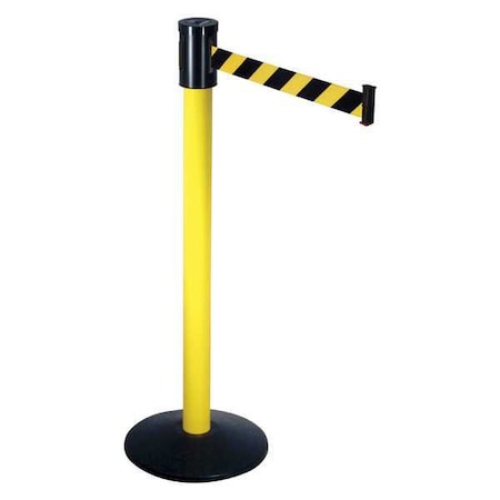 Barrier Post with Belt, Yellow, 15 ft Length, 40 in Post Height, No Legend, Yellow MPN:321YA-BYD