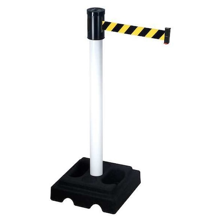 Barrier Post with Belt, White, 15 ft Length, 40 in Post Height, White MPN:322PWH-BYD