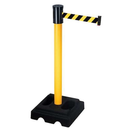 Barrier Post with Belt, Yellow, 15 ft Length, 40 in Post Height, No Legend, Yellow MPN:322PYW-BYD