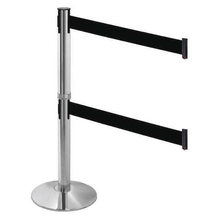 Barrier Post with Belt, Gray, 10 ft Length, 40 in Post Height, No Legend, Polished chrome MPN:330DPAPC-BK
