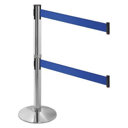 Barrier Post with Belt, Gray, 10 ft Length, 40 in Post Height, No Legend, Polished chrome MPN:330DPAPC-BL