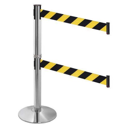 Barrier Post with Belt, Gray, 10 ft Length, 40 in Post Height, No Legend, Polished chrome MPN:330DPAPC-BYD