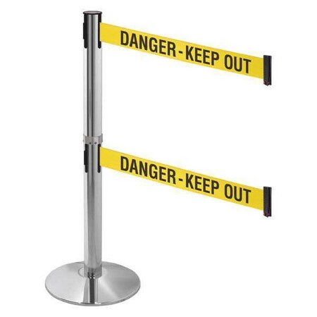 Barrier Post with Belt, Gray, 10 ft Length, 40 in Post Height, Danger Keep Out, Polished chrome MPN:330DPAPC-DKO
