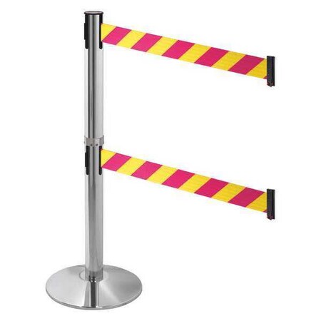 Barrier Post with Belt, Gray, 10 ft Length, 40 in Post Height, No Legend, Polished chrome MPN:330DPAPC-MYD