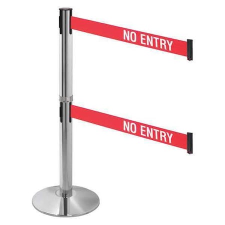 Barrier Post with Belt, Gray, 10 ft Length, 40 in Post Height, No Entry, Polished chrome MPN:330DPAPC-NE