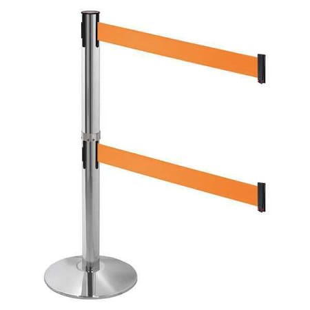Barrier Post with Belt, Gray, 10 ft Length, 40 in Post Height, No Legend, Polished chrome MPN:330DPAPC-OR