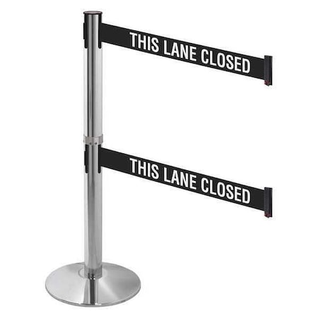 Barrier Post with Belt, Gray, 10 ft Length, 40 in Post Height, This Lane Closed, Polished chrome MPN:330DPAPC-TLC