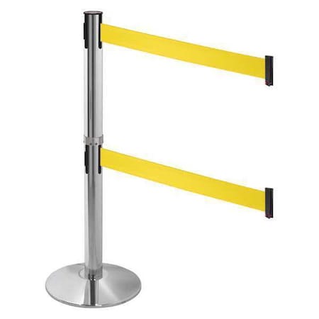 Barrier Post with Belt, Gray, 10 ft Length, 40 in Post Height, No Legend, Polished chrome MPN:330DPAPC-YW