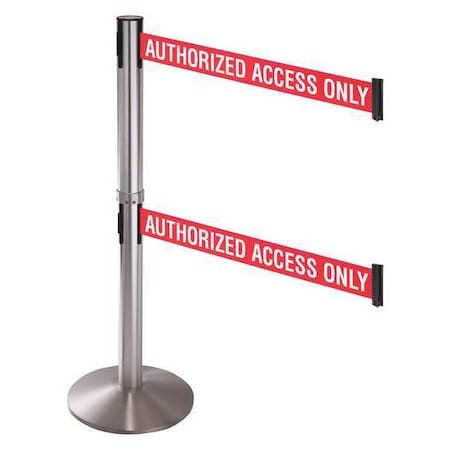 Barrier Post with Belt, Gray, 10 ft Length, 40 in Post Height, Authorized Access Only, Satin Chrome MPN:330DSASS-AAO