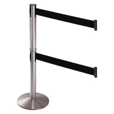 Barrier Post with Belt, Gray, 10 ft Length, 40 in Post Height, No Legend, Satin Chrome MPN:330DSASS-BK
