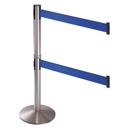 Barrier Post with Belt, Gray, 10 ft Length, 40 in Post Height, No Legend, Satin Chrome MPN:330DSASS-BL