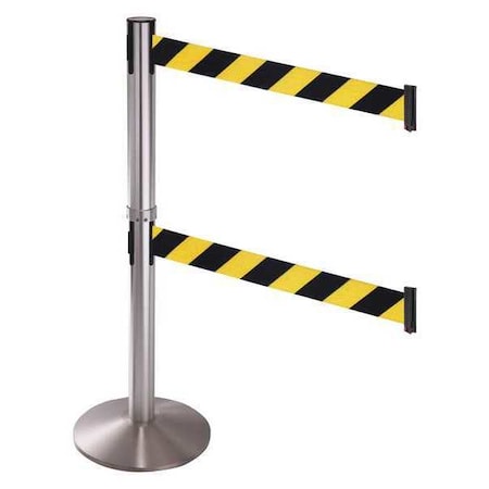 Barrier Post with Belt, Gray, 10 ft Length, 40 in Post Height, No Legend, Satin Chrome MPN:330DSASS-BYD