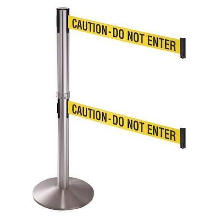 Barrier Post with Belt, Gray, 10 ft Length, 40 in Post Height, Caution Do Not Enter, Satin Chrome MPN:330DSASS-CAU