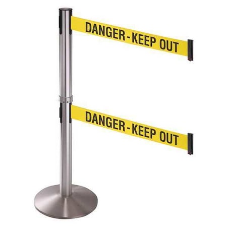 Barrier Post with Belt, Gray, 10 ft Length, 40 in Post Height, Danger Keep Out, Satin Chrome MPN:330DSASS-DKO