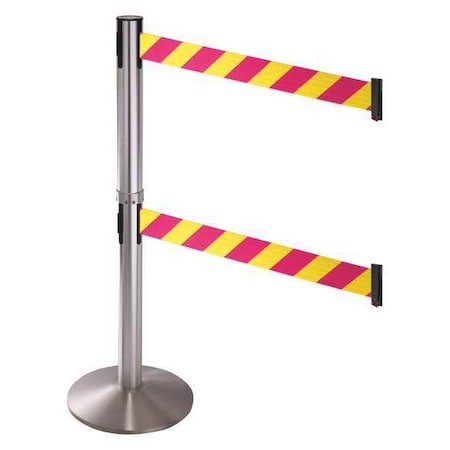 Barrier Post with Belt, Gray, 10 ft Length, 40 in Post Height, No Legend, Satin Chrome MPN:330DSASS-MYD