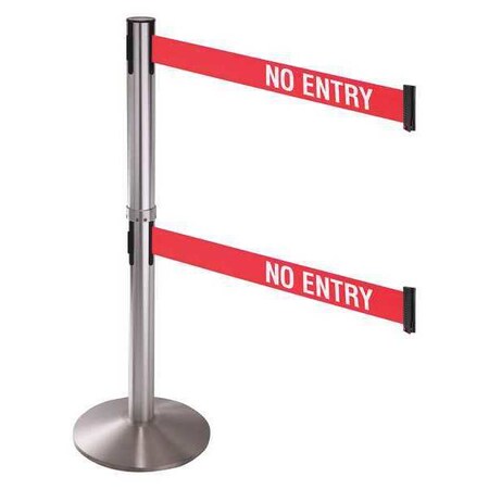 Barrier Post with Belt, Gray, 10 ft Length, 40 in Post Height, No Entry, Satin Chrome MPN:330DSASS-NE