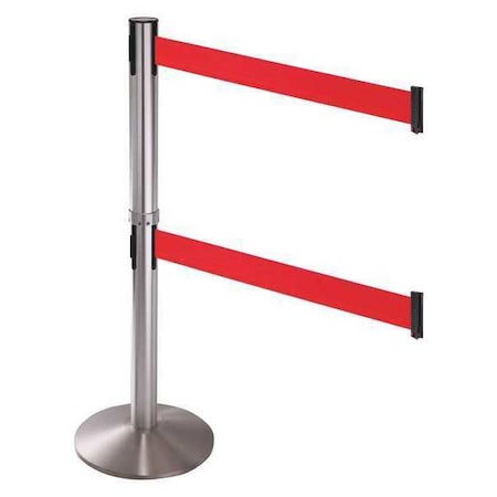 Barrier Post with Belt, Gray, 10 ft Length, 40 in Post Height, No Legend, Satin Chrome MPN:330DSASS-RD