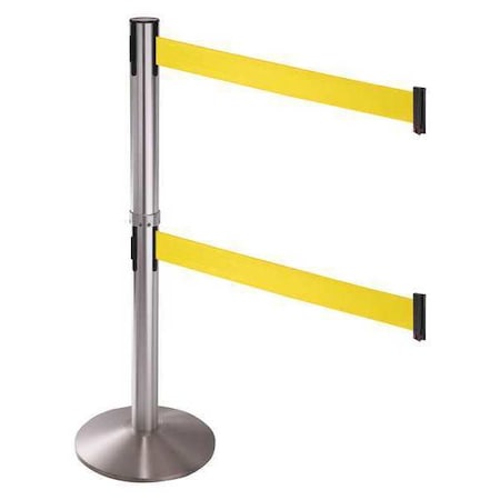 Barrier Post with Belt, Gray, 10 ft Length, 40 in Post Height, No Legend, Satin Chrome MPN:330DSASS-YW