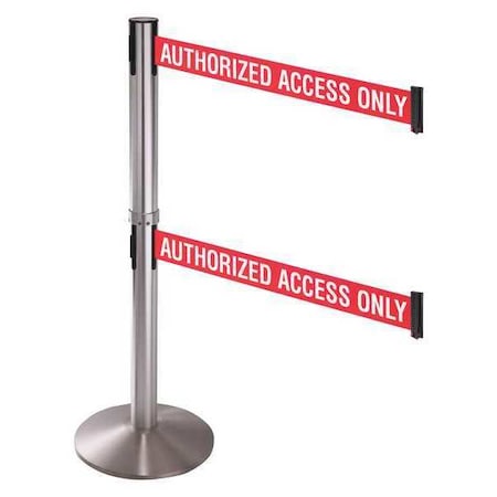 Barrier Post with Belt, Silver, 10 ft Length, 40 in Post Height, Authorized Access Only MPN:330DSS-AAO