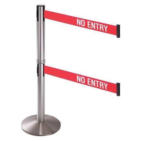 Barrier Post with Belt, Silver, 10 ft Length, 40 in Post Height, No Entry, Stainless steel MPN:330DSS-NE