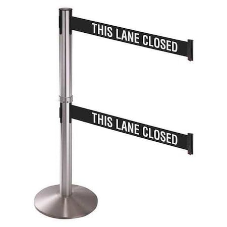 Barrier Post with Belt, Silver, 10 ft Length, 40 in Post Height, This Lane Closed, Stainless steel MPN:330DSS-TLC