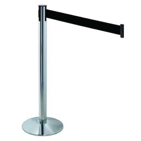 Barrier Post with Belt, Gray, 10 ft Length, 40 in Post Height, No Legend, Polished chrome MPN:330PAPC-BK
