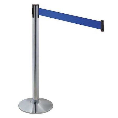 Barrier Post with Belt, Gray, 10 ft Length, 40 in Post Height, No Legend, Polished chrome MPN:330PAPC-BL