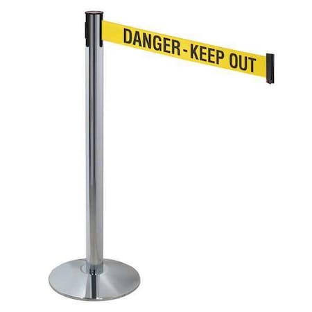 Barrier Post with Belt, Gray, 10 ft Length, 40 in Post Height, Danger Keep Out, Polished chrome MPN:330PAPC-DKO