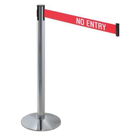 Barrier Post with Belt, Gray, 10 ft Length, 40 in Post Height, No Entry, Polished chrome MPN:330PAPC-NE