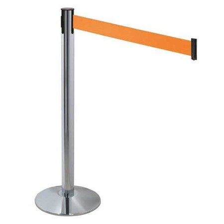 Barrier Post with Belt, Gray, 10 ft Length, 40 in Post Height, No Legend, Polished chrome MPN:330PAPC-OR