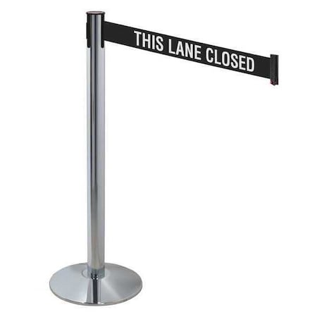 Barrier Post with Belt, Gray, 10 ft Length, 40 in Post Height, This Lane Closed, Polished chrome MPN:330PAPC-TLC