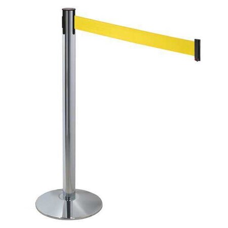 Barrier Post with Belt, Gray, 10 ft Length, 40 in Post Height, No Legend, Polished chrome MPN:330PAPC-YW