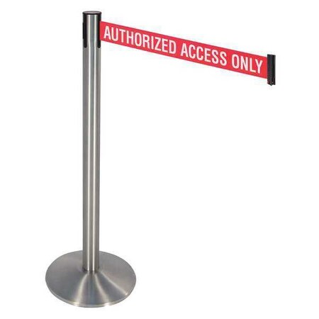 Barrier Post with Belt, Gray, 10 ft Length, 40 in Post Height, Authorized Access Only, Satin Chrome MPN:330SASS-AAO