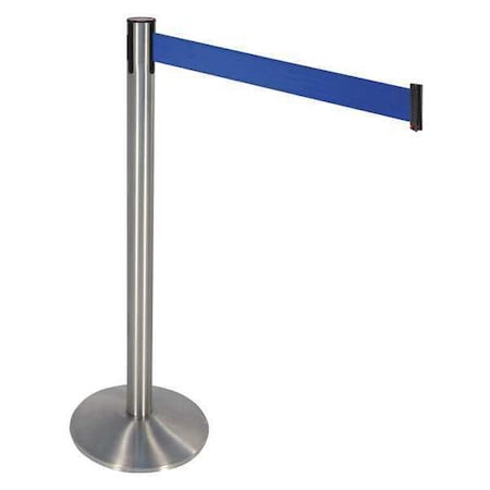 Barrier Post with Belt, Gray, 10 ft Length, 40 in Post Height, No Legend, Satin Chrome MPN:330SASS-BL