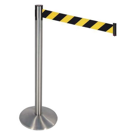 Barrier Post with Belt, Gray, 10 ft Length, 40 in Post Height, No Legend, Satin Chrome MPN:330SASS-BYD