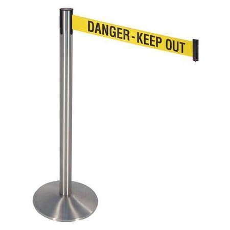 Barrier Post with Belt, Gray, 10 ft Length, 40 in Post Height, Danger Keep Out, Satin Chrome MPN:330SASS-DKO
