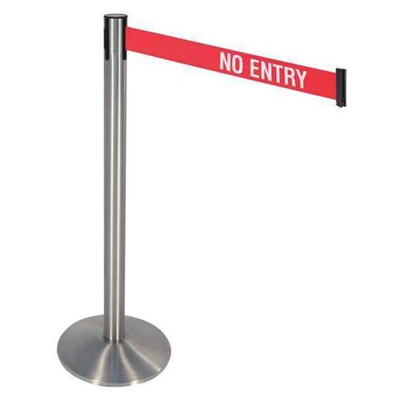 Barrier Post with Belt, Gray, 10 ft Length, 40 in Post Height, No Entry, Satin Chrome MPN:330SASS-NE